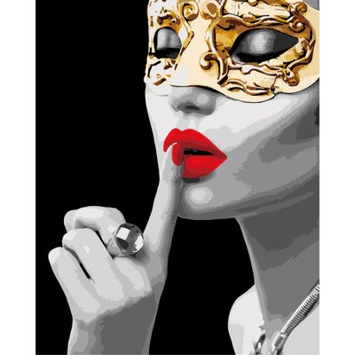 Картина за номерами Strateg ПРЕМІУМ Дівчина із золотою маскою з лаком розміром 40х50 см VA-2551 2462 фото