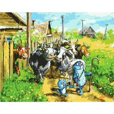 Картина за номерами Strateg ПРЕМІУМ Веселі пастушки з лаком розміром 40х50 см SY6360 3119 фото