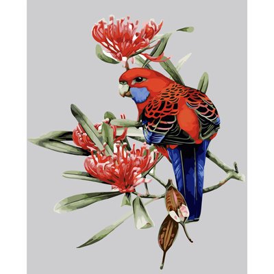 Картина за номерами Strateg ПРЕМІУМ Папуга у квітах з лаком розміром 40х50 см SY6035 3140 фото