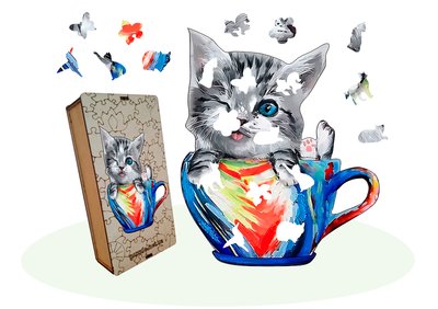 Wooden puzzle Magic Cat in a Cup, A5 1219 photo