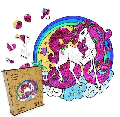 Wooden puzzle Rainbow Unicorn, A5 1220 photo